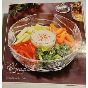 Shannon by Godinger Crosswinds Crystal Chip & Dip Bowl Set 11" Round Clear